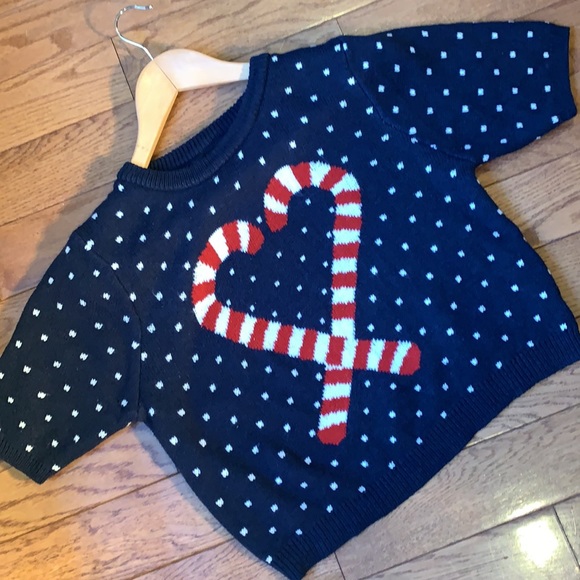 Atmosphere Sweaters - Atmosphere Cropped Holiday Festive Candy Cane Heart Sweater